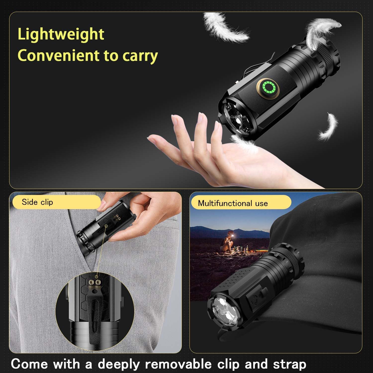 Rechargeable Led Mini Torch,3000 High Lumens Pocket-Sized Flashlight with Super Bright LED Chips,5 Light Modes,IPX6 Waterproof,EDC Flashlight Rechargeable Led Mini Torch,3000 High Lumens Pocket-Sized Flashlight with Super Bright LED Chips,5 Light Modes,IPX6 Waterproof,EDC Flashlight